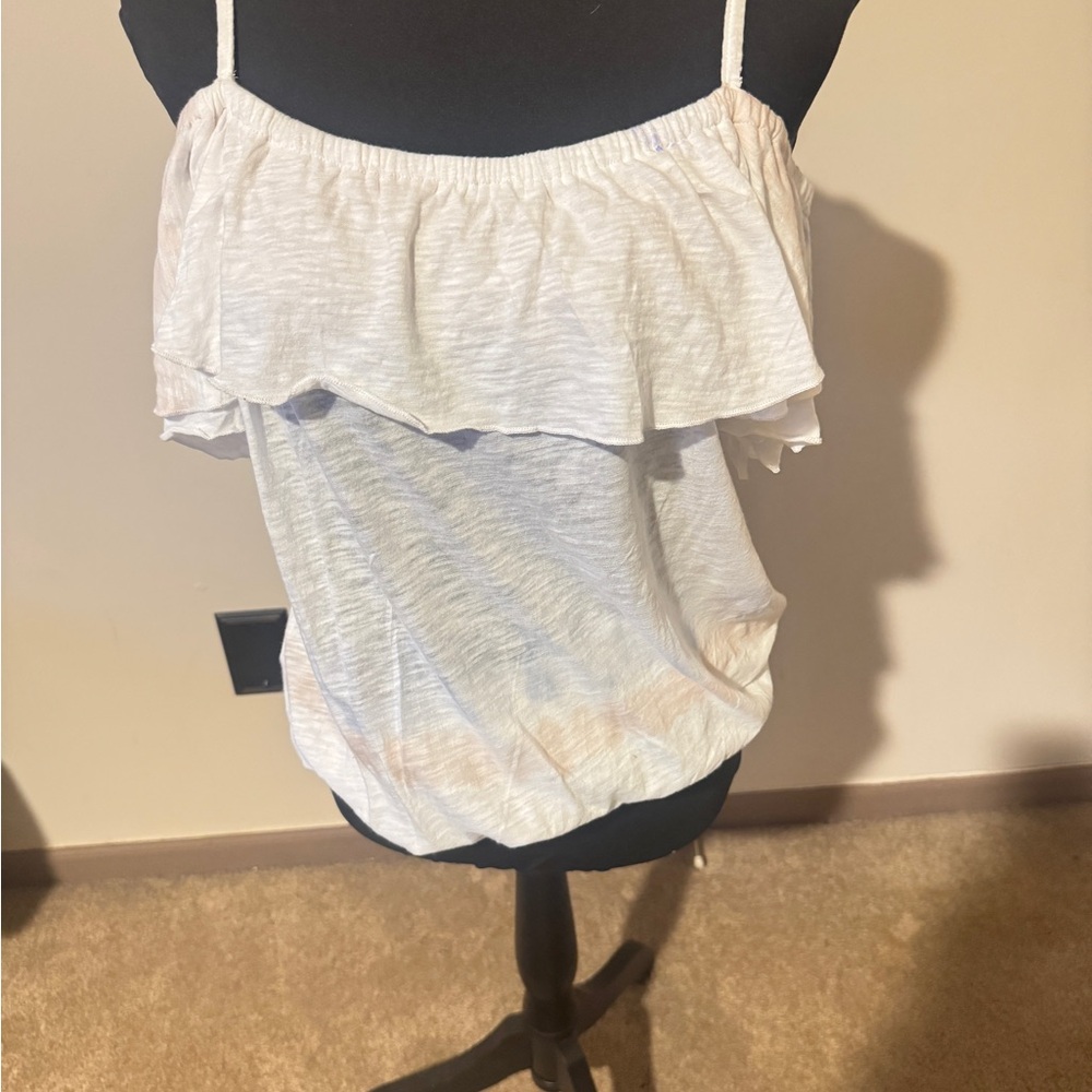 INC International Concepts White Ruffled Sleeveless Camisole